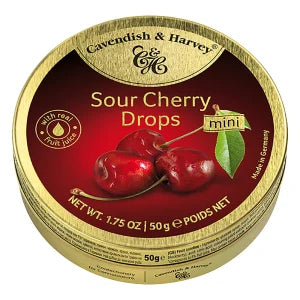 Cavendish & Harvey Sour. Cherry Drops Tin Germany 1.75 Oz