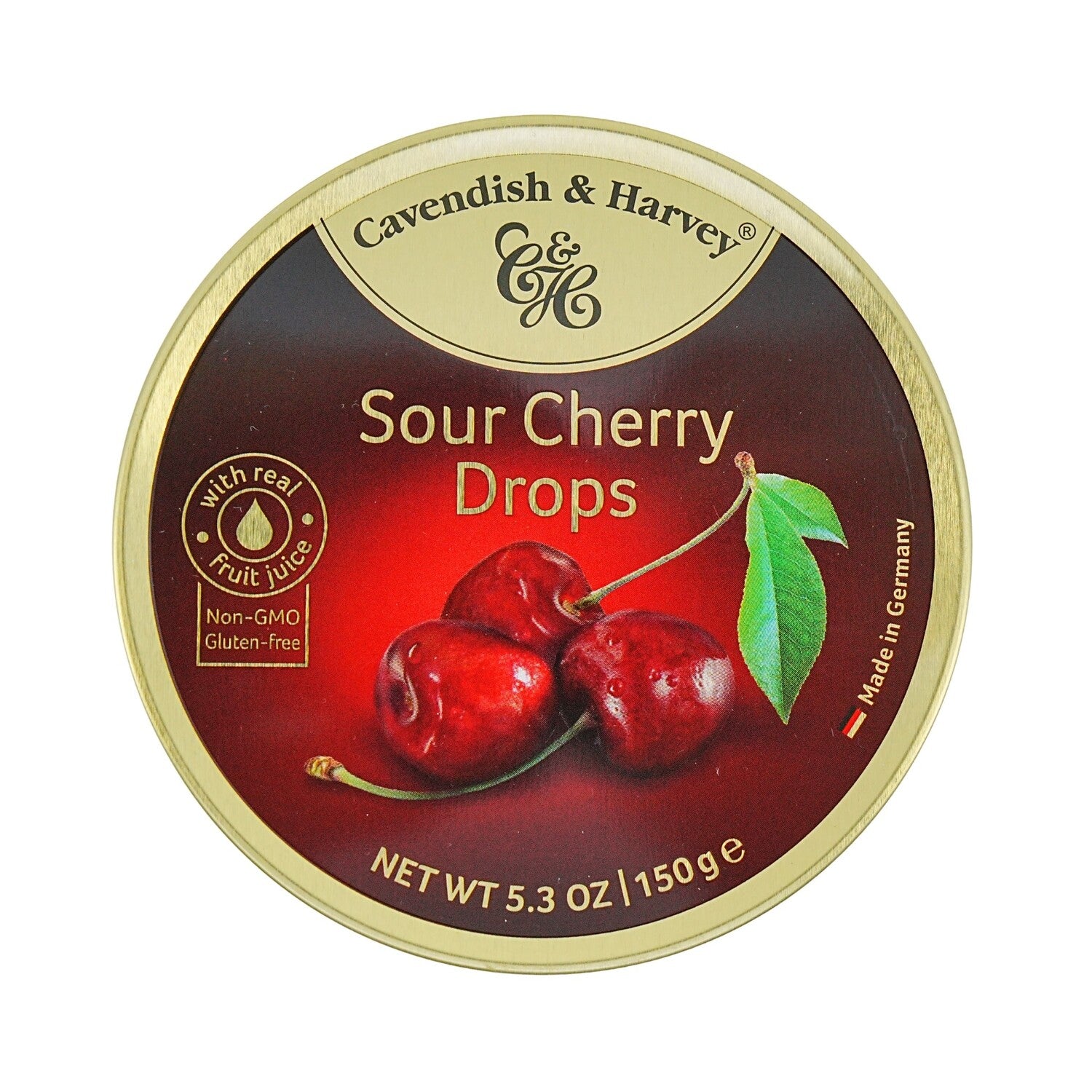 Cavendish & Harvey Sour Cherry Drops Tin-Germany 5.3 Oz